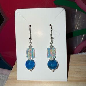 Elegant Blue and Multicolor Lampwork Glass Beaded Earrings
